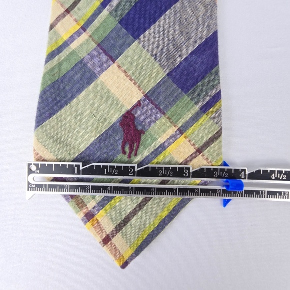 Vintage Polo Ralph Lauren- Mens Madras Plaid Neck Tie - Visible Polo Pony - Picture 7 of 8